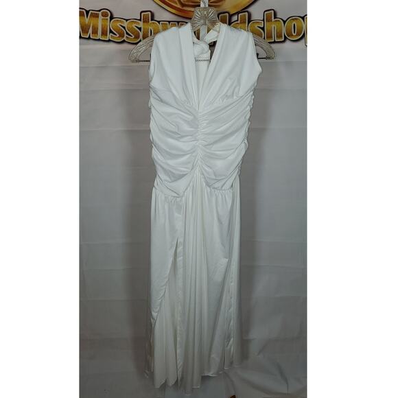 Shein Curve White Sleeveless Ruched Flowy Dress Women’s 1XL - Picture 1 of 4